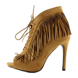 Open lace-up boots, boho style 11015 Camel multicolored 1