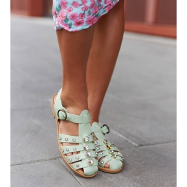 Green sandals decorated with rhinestones from Gaetano 2