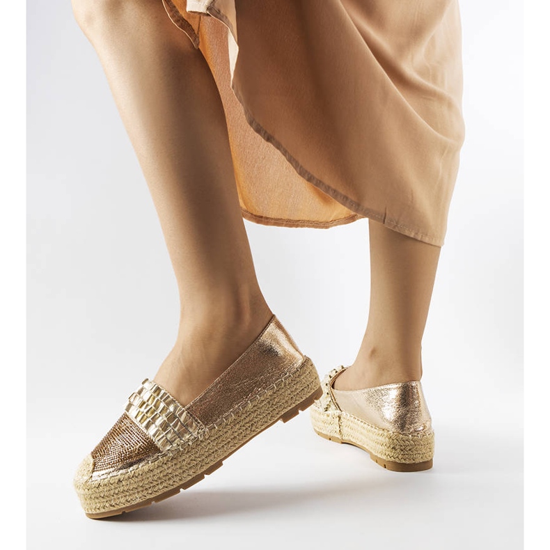 Gold espadrilles with cubic zirconia from Lauro golden 1