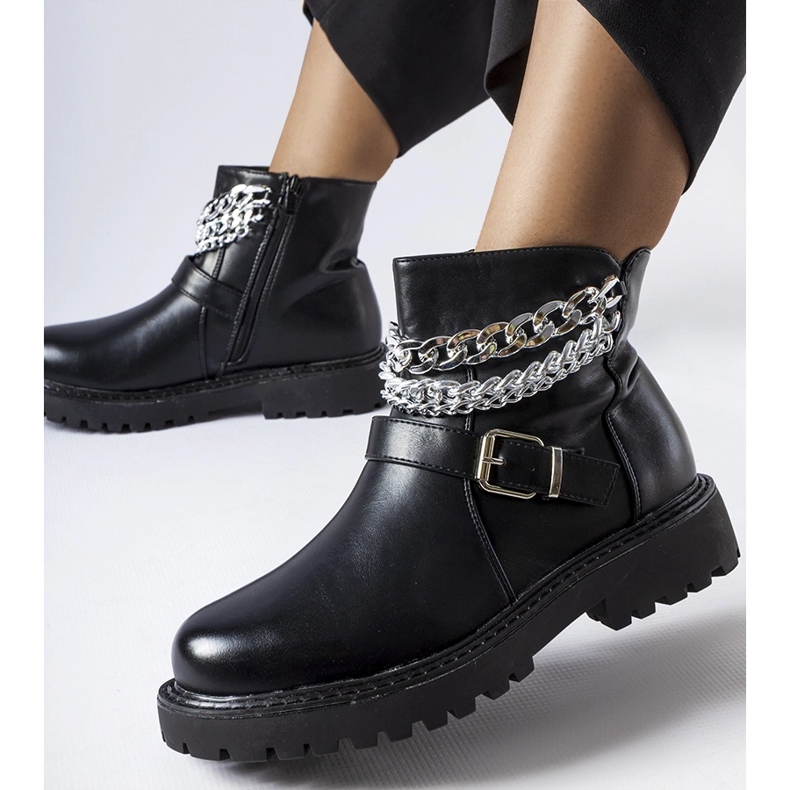 Black ankle boots with decorative chains from Mezzavia 1 Black ankle boots with decorative chains from Mezzavia 1