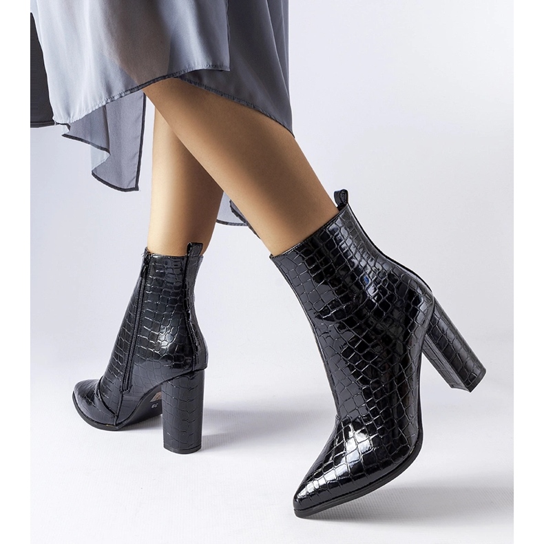 Black patent snakeskin ankle boots by Irpino 1