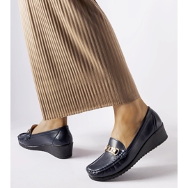Navy blue loafers with a buckle wedge from Lerino 1