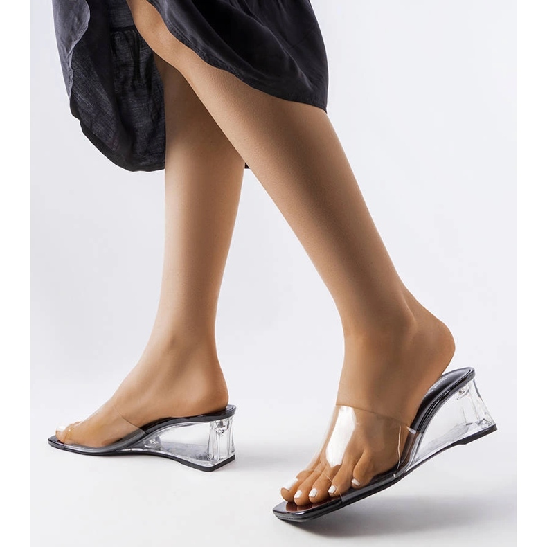 Black transparent wedge sliders from Wyatt colorless 1
