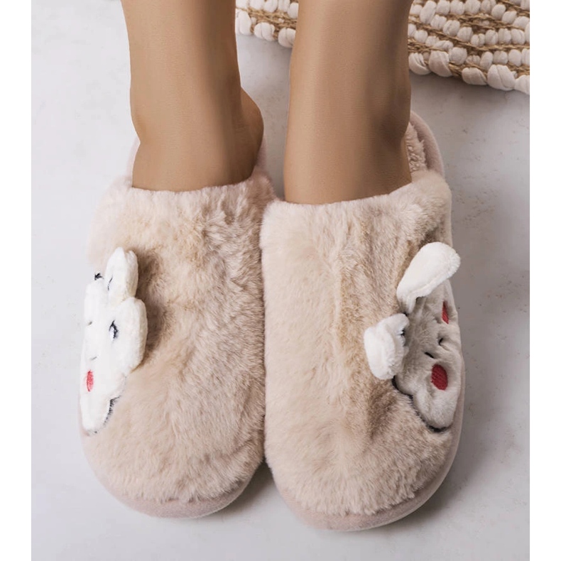 Beige soft Half Bunny slippers 1