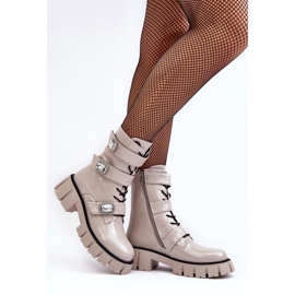 Women's Worker Boots Patent Light Gray S.Barski MR870-61 grey 2