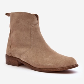 Suede Women's Boots With Zipper Beige Nicole 2829 1