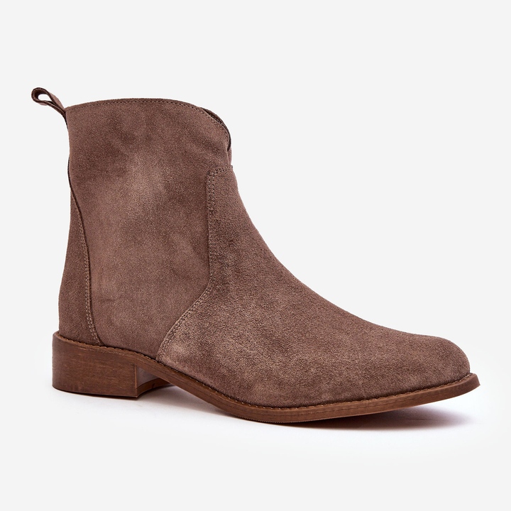 Suede Women's Ankle Boots with Zipper, Dark Beige Nicole 2829 1 Suede Women's Ankle Boots with Zipper, Dark Beige Nicole 2829 1