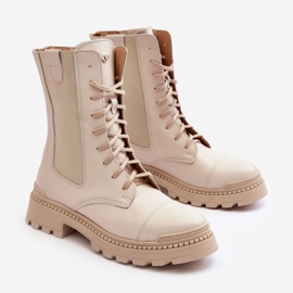 Women's Leather Worker Boots Lace-up Light Beige Nicole 2836 2