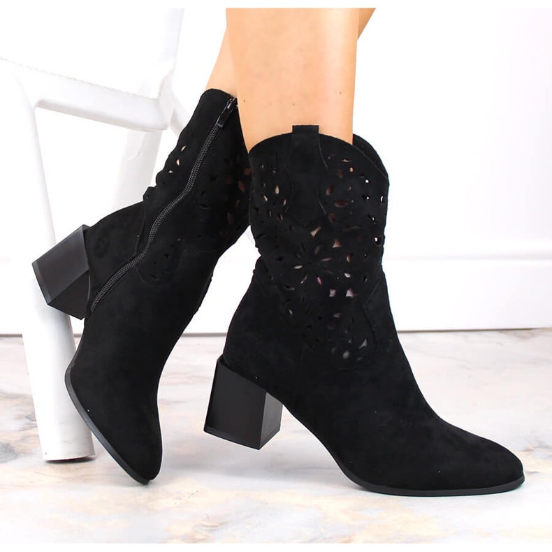 Women's openwork cowboy boots, uninsulated, black Jezzi ASA217-4 1