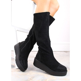 Women's suede wedge boots, insulated, black, S.Barski HY53-8 1