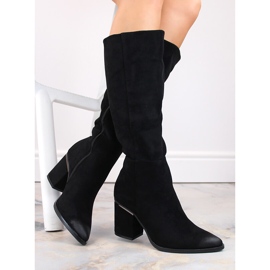 Suede women's insulated cowboy boots, black Potocki SZ12247 1 Suede women's insulated cowboy boots, black Potocki SZ12247 1