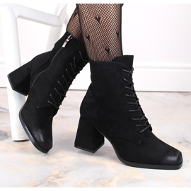 Women's suede ankle boots with laces and a zipper, black Potocki SZ12185 1