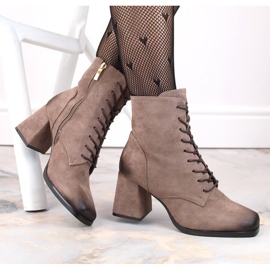 Women's suede ankle boots with laces and a zipper, brown Potocki SZ12185 1