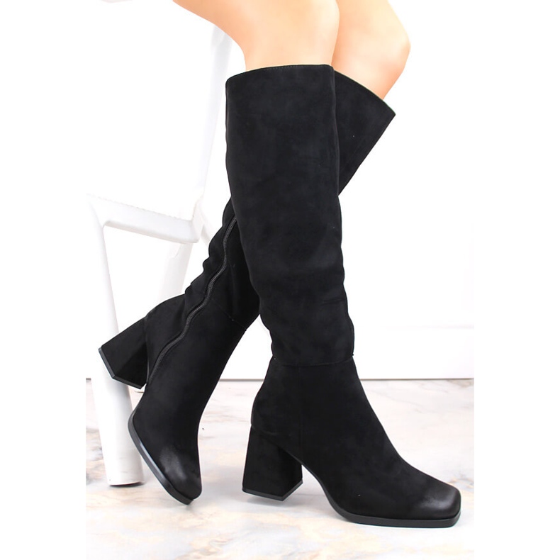 Women's suede, insulated high-heeled boots, black Potocki SZ12254 1