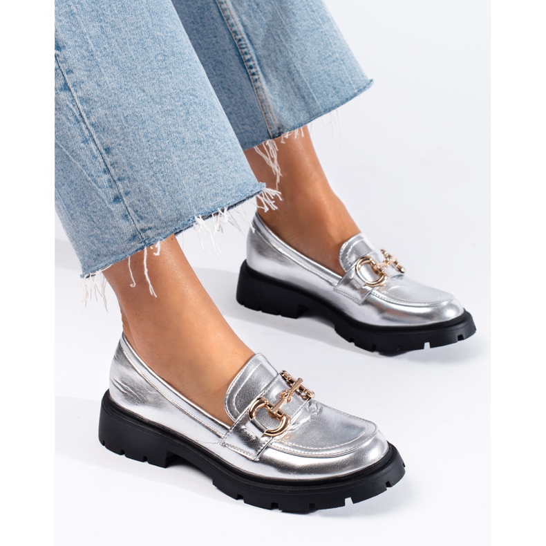 Shelovet silver moccasins with a thick sole 1