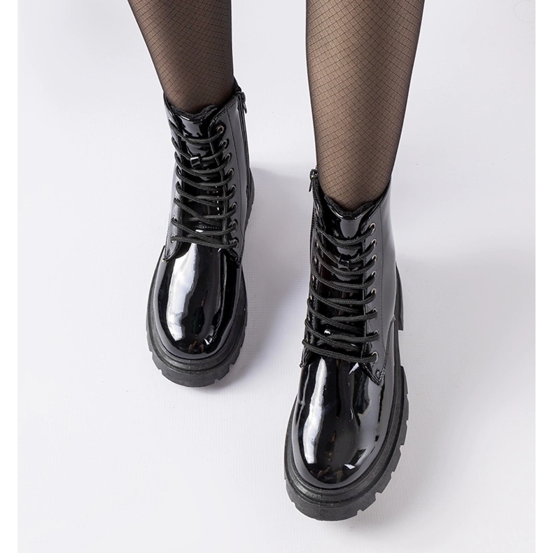 Black patent leather women's boots by Hansine 1