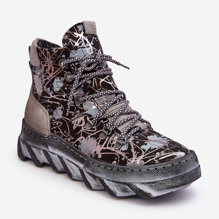 Leather Women's Warm Ankle Boots Maciejka 06146-03 Gray black 1