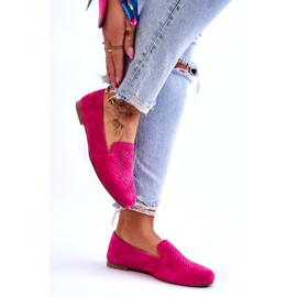 S.Barski Suede Comfortable Openwork Moccasins Fuchsia pink 3