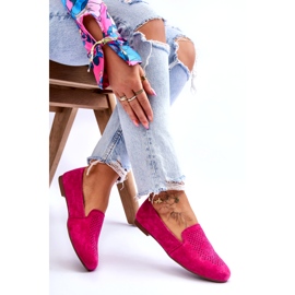 S.Barski Suede Comfortable Openwork Moccasins Fuchsia pink 4