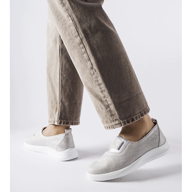 Ethels silver perforated leather sneakers 1