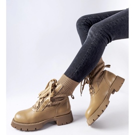 Beige openwork sock boots by Portico 1