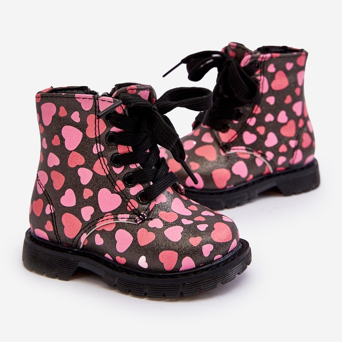 Insulated children's ankle boots with zipper, Black and Pink Dolida 1 Insulated children's ankle boots with zipper, Black and Pink Dolida 1