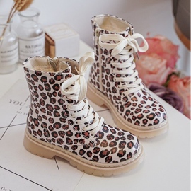 Insulated children's ankle boots with a zipper, Beige and brown Dolida 1