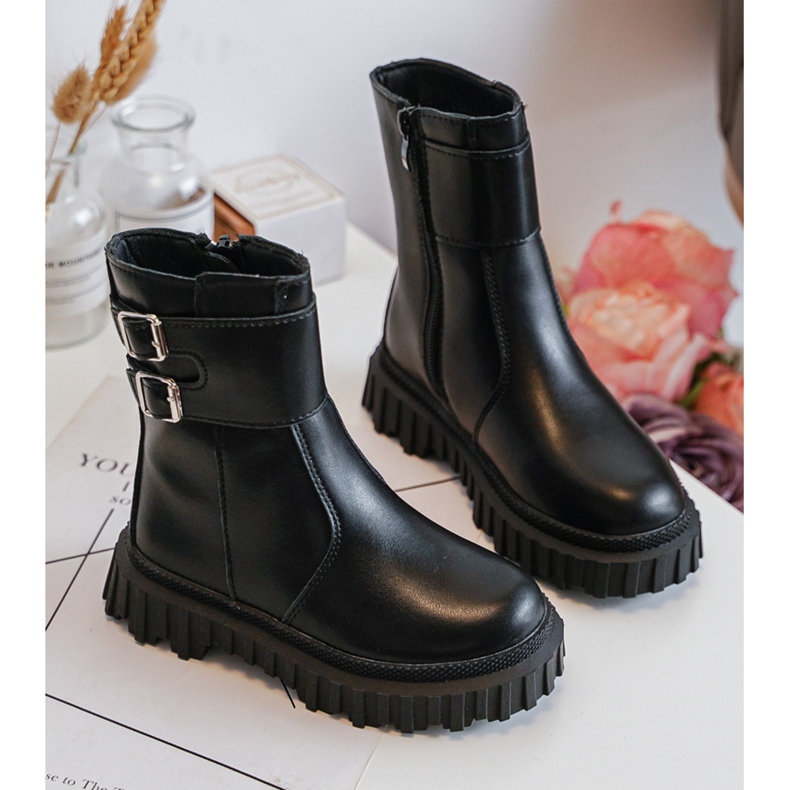 Children's Leather Boots With Buckles Black Chloraia 2