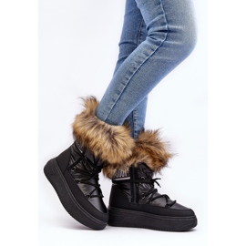 PE1 Women's Snow Boots With Fur On Platform Black Nabilla 2