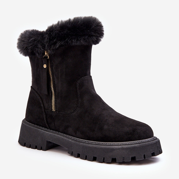 PE1 Women's Suede Ankle Boots With Fur, Black Hasiva 1