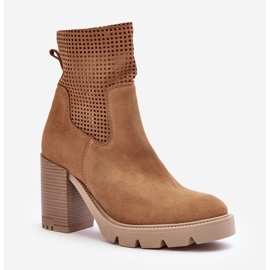 Lewski Shoes Suede Openwork Women's Ankle Boots Camel Lewski 3386 beige 1