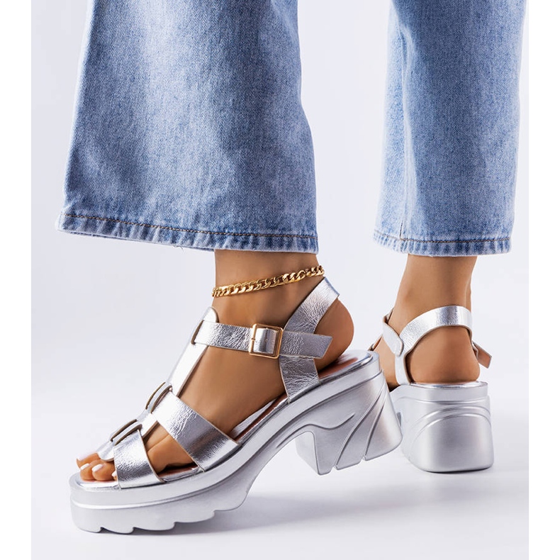 Silver block heel sandals from Sunset 1