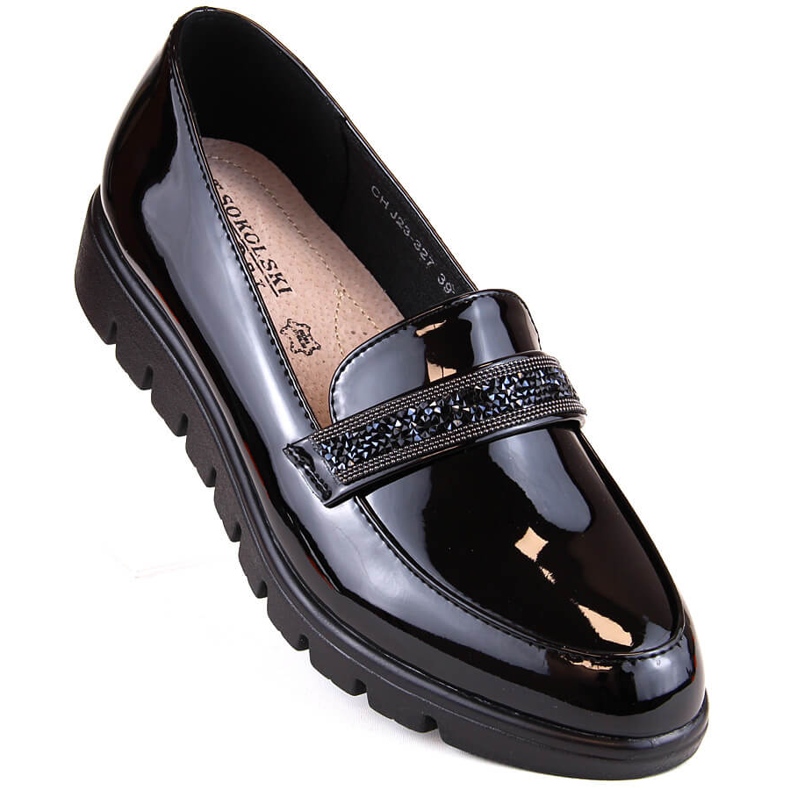 Comfortable shoes, patent slip-on moccasins, black, T.Sokolski J23-327 2 Comfortable shoes, patent slip-on moccasins, black, T.Sokolski J23-327 2