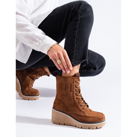 Goodin Camel Shelovet lace-up wedge boots brown 1