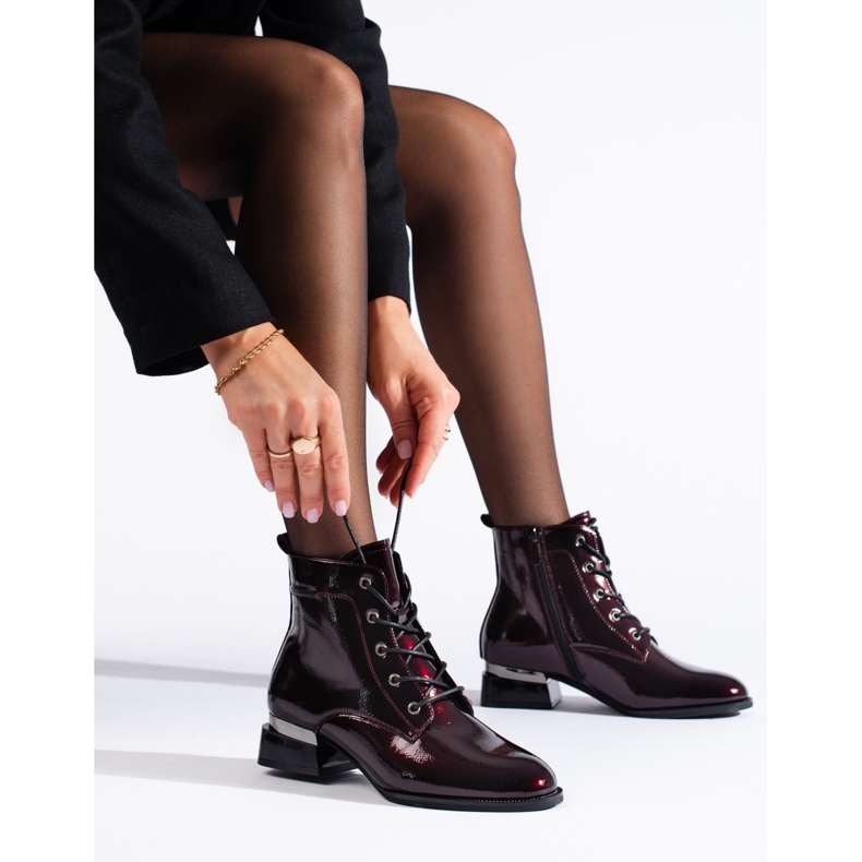 Vinceza burgundy patent lace-up ankle boots red 1