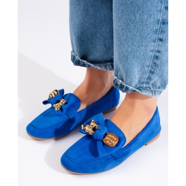Shelovet women's blue suede moccasins 1