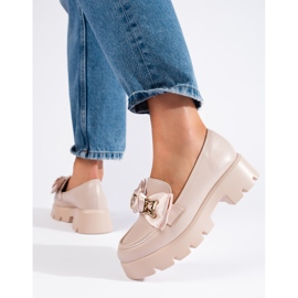 Shelovet pearl loafers with a bow beige 1