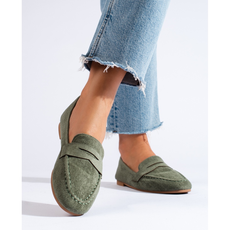 Comfortable women's suede lords, green Shelovet 1