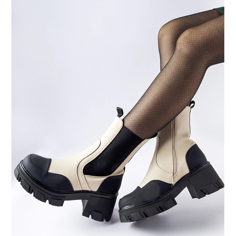 Beige and black massive slip-on ankle boots from Mafalda 1 Beige and black massive slip-on ankle boots from Mafalda 1