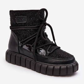 Insulated Snow Boots Decorated with Rhinestones GOE MM2N4080 Black 1