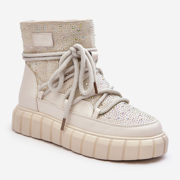 Insulated Snow Boots Decorated with Rhinestones GOE MM2N4081 Beige 1