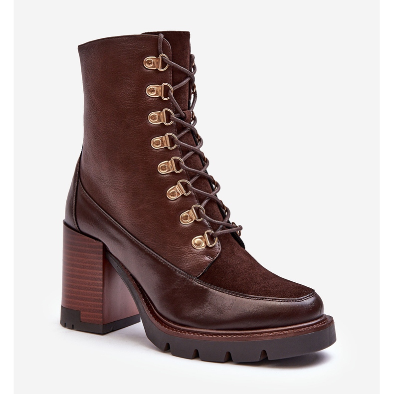 Vinceza Massive lace-up ankle boots on a high heel, Brown Lathia 1 Vinceza Massive lace-up ankle boots on a high heel, Brown Lathia 1
