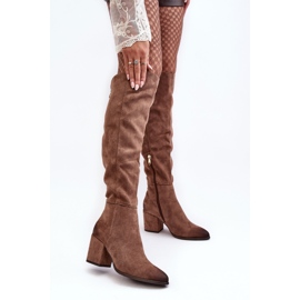Vinceza Beige Suede Women's Over-the-Knee Boots Favana 2