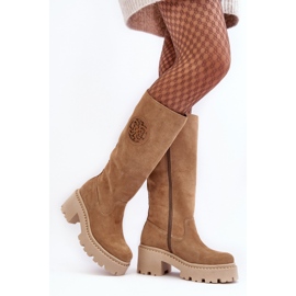 Lewski Shoes Women's Suede Over-the-Knee Boots Beige Lewski 3367 1