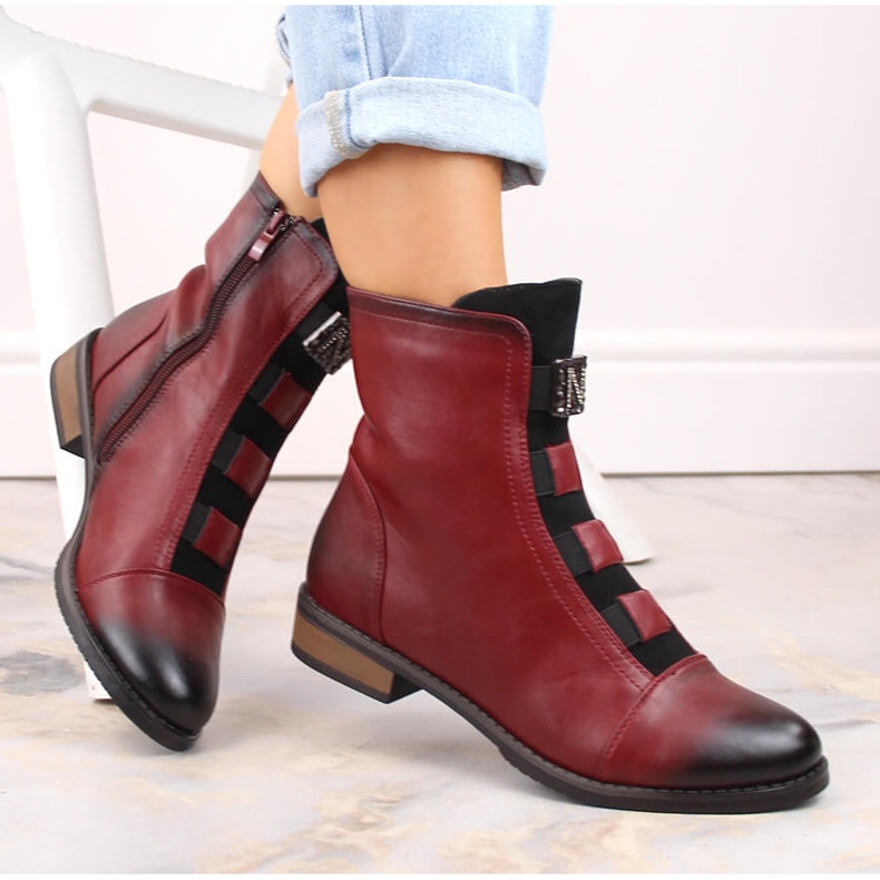 Burgundy Jezzi women's insulated ankle boots with decoration red 1