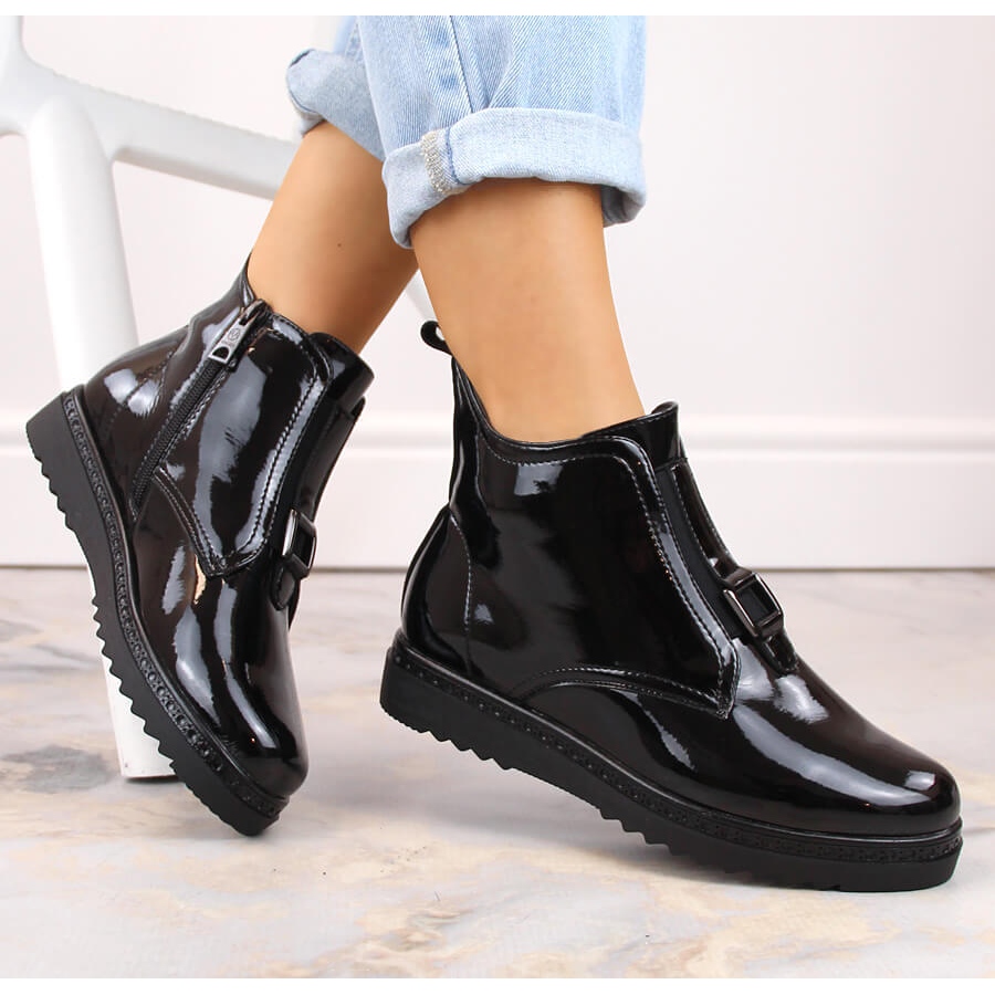 Black patent top boots ladies