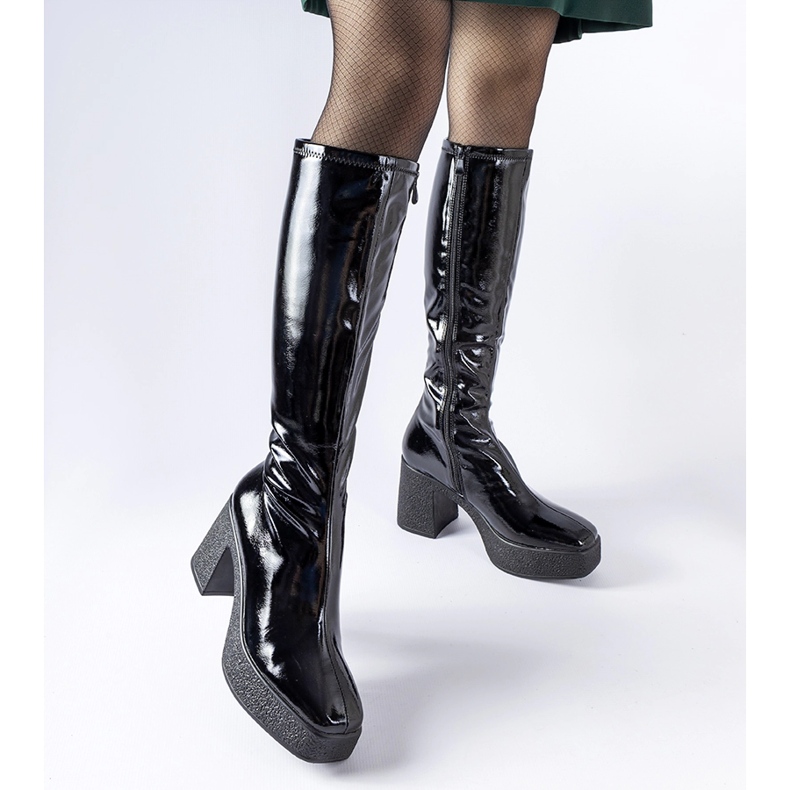 Inna Black patent Fecteau high-heeled boots 1