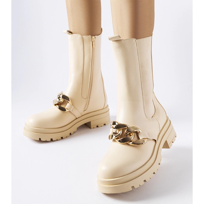 Beige ankle boots with a chain from Thierry 1