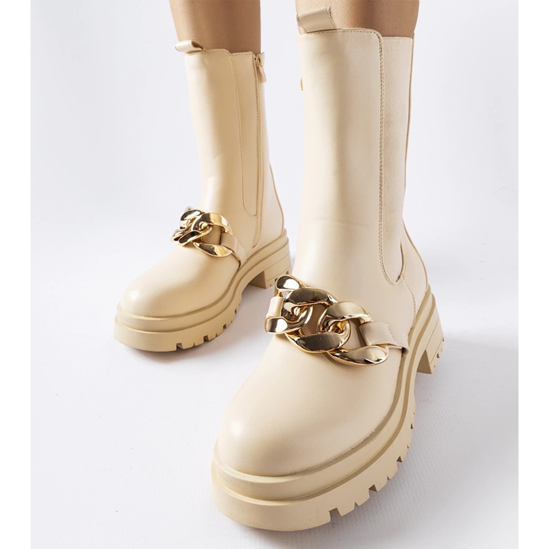 Beige ankle boots with a chain from Thierry 2