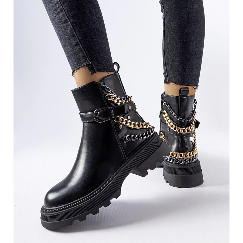 Black ankle boots with decorative chains from Bonenfant 1